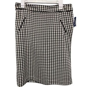 Carole Little Houndstooth Pencil Skirt Black White Faux Leather‎ Trim Size 10